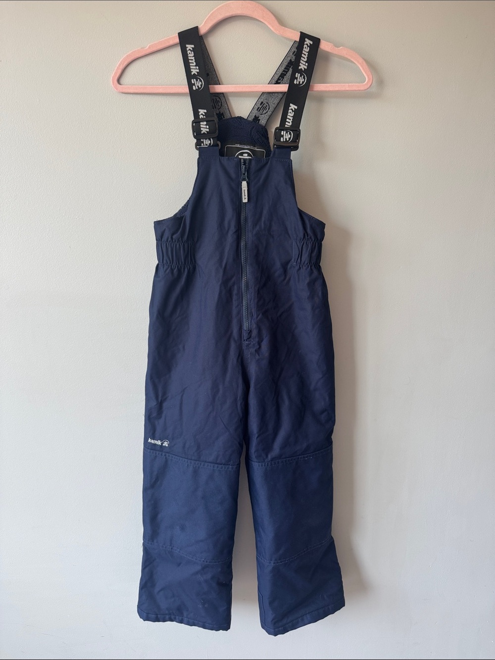 Kamik Navy Blue Kids Snow Overalls with Branded Suspenders
